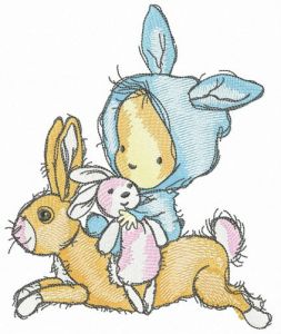 Rabbit riding embroidery design