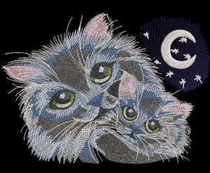 Cat's family at night embroidery design