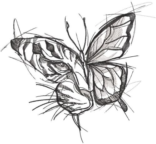 Tiger butterfly embroidery design