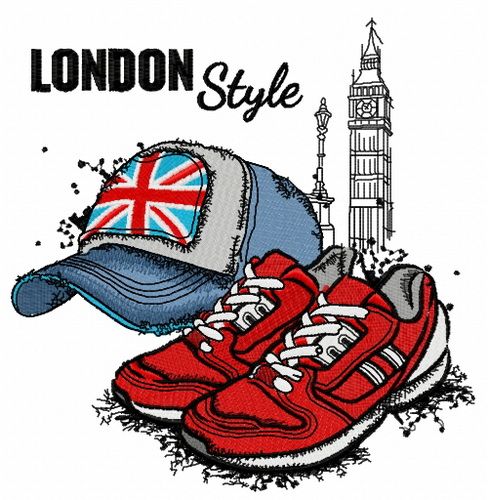 London style: cap and sneakers machine embroidery design