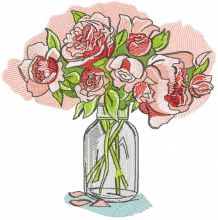 Roses in a glass vase embroidery design