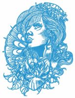 Pensive pretty girl embroidery design