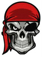 Angry pirate's skull with red bandana embroidery design