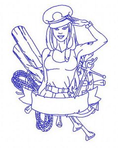 Sexy girl ship captain 3 embroidery design