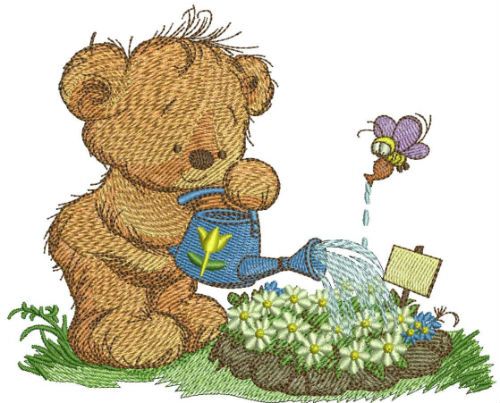 Teddy bear with watering can 5 machine embroidery design