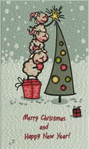 Sheep decorating New Year tree 2 embroidery design