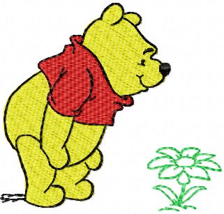 Pooh and flower machine embroidery design