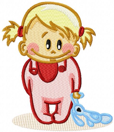 Baby girls with rabbit toy machine embroidery design