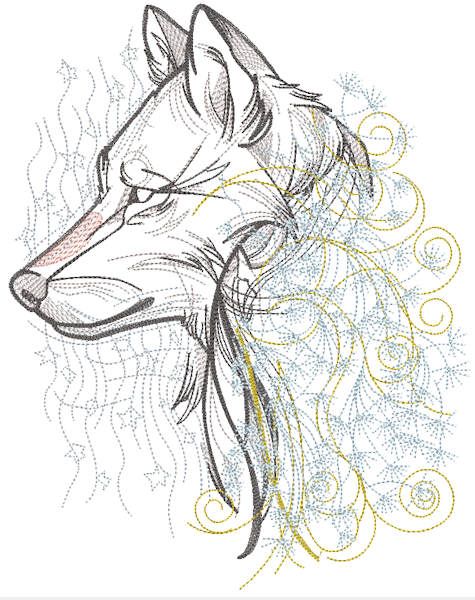 Dandelion wolf embroidery design