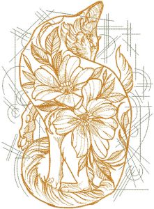 Cat in flowers patterns embroidery design