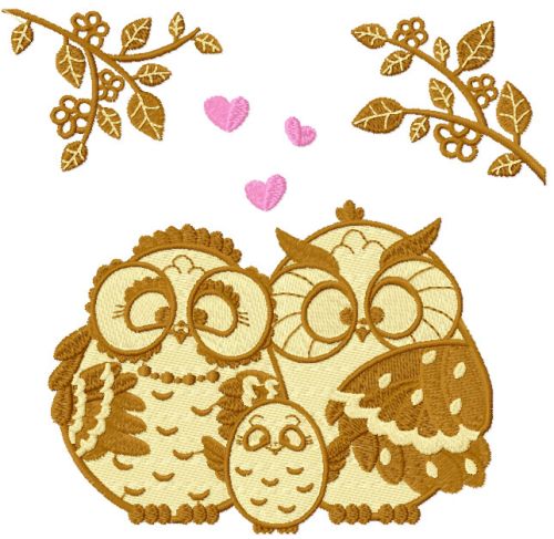 Owl family embroidery design 2