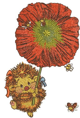 Hedgehog with poppy machine embroidery design