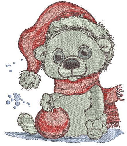 Polar bear with Chrsitmas ball machine embroidery design