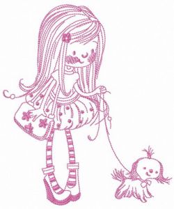 Walking with lapdog embroidery design