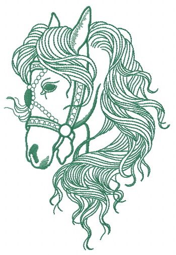 Horse with wavy mane machine embroidery design