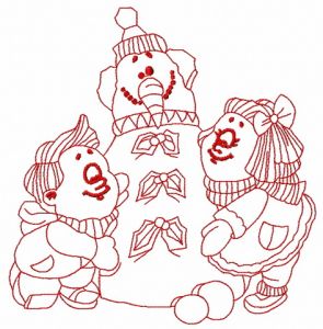 Children making snowman 2 embroidery design