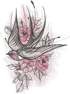 Swallow in the garden embroidery design