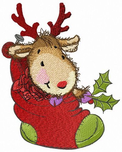 Fawn in cozy Christmas sock machine embroidery design