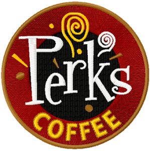 Perks coffee shop logo embroidery design