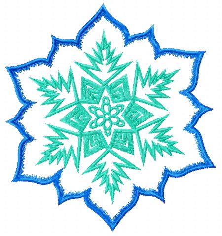 Blue and green snowflake machine embroidery design
