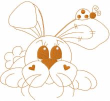 Rabbit with ladybug one colored embroidery design