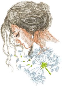 Girl and dandelion embroidery design