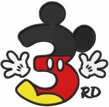 Mickey number three embroidery design