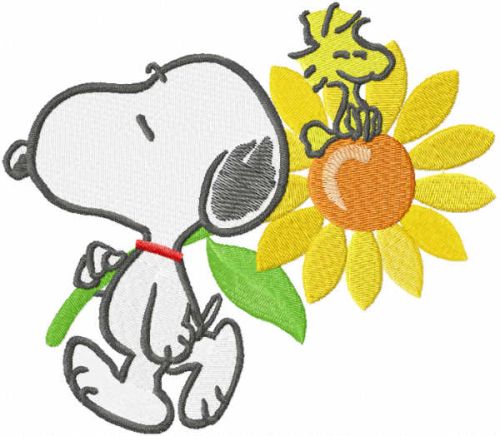 Walking Snoopy with sunflower embroidery design