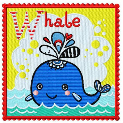 Whale machine embroidery design