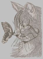 Summer meeting cat and butterfly embroidery design