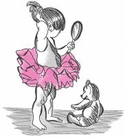 Young ballerina looks in the mirror embroidery design