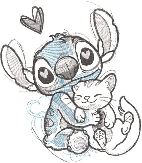 Stitch and cat embroidery design