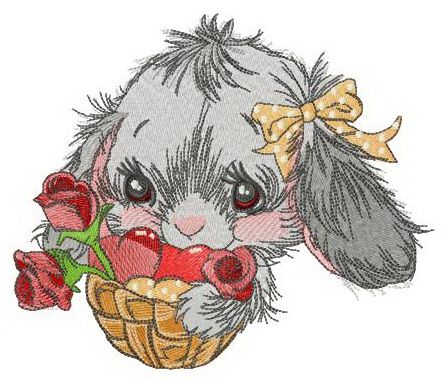 Bunny with gift basket machine embroidery design