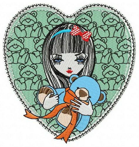 Girl with teddy bear machine embroidery design