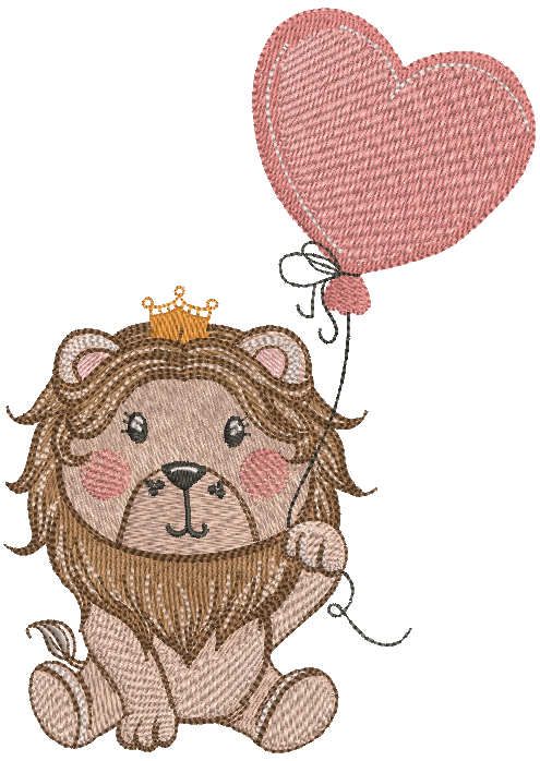 Lion king with heart balloon embroidery design