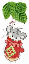 Mouse on fir tree embroidery design