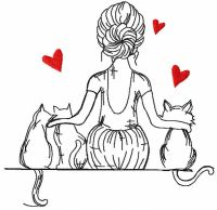 Diseño de bordado gratis de mujeres y gatos.