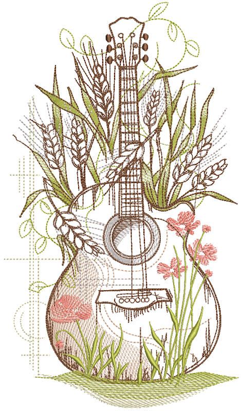 Flower Guitar embroidery design