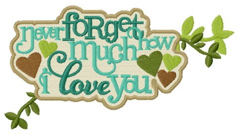 Never forget how much I love you sign machine embroidery design