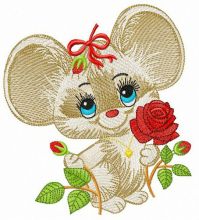 Mouse with red rose embroidery design