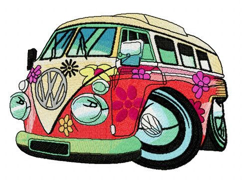 Hippie camper machine embroidery design