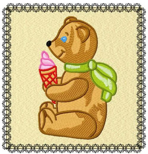 Ice cream for teddy machine embroidery design