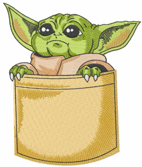 Baby yoda in pocket embroidery design