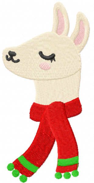Christmas llama with red scarf embroidery design