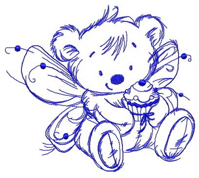Bear fairy with cupcake one color machine embroidery design