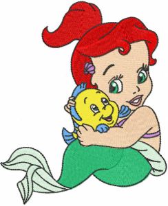 Baby Ariel with Flounder embroidery design