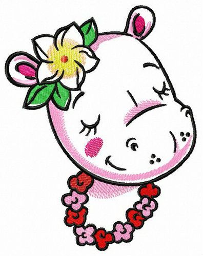Hippo's holiday on Hawaii machine embroidery design