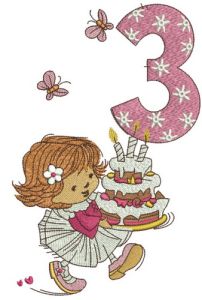 Girl's 3rd birthday embroidery design