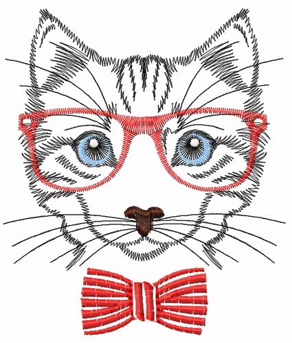 Cat in glasses machine embroidery design