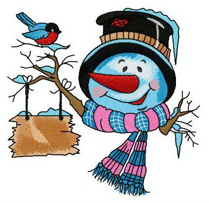 Snowman in iced up hat machine embroidery design